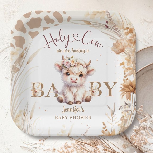 Assiettes En Carton Saint Baby shower de la vache Boho Genre Neutre (Créateur téléchargé)
