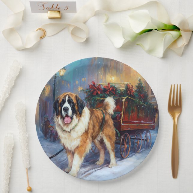 Assiettes En Carton Saint Bernard Christmas Festive (Mariage)