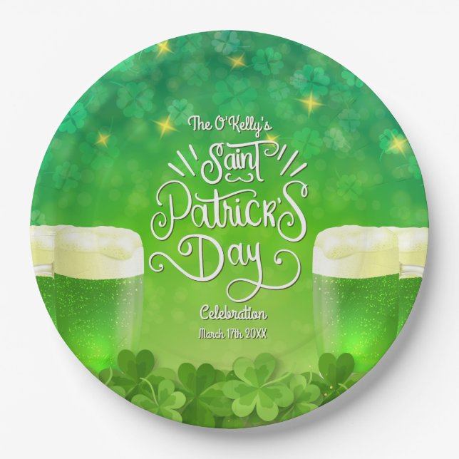 Assiettes En Carton Saint Patrick's Day Green Beer Party (Devant)