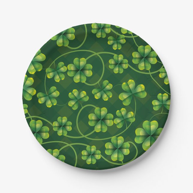 Assiettes En Carton Saint Patrick's Day Shamrock Plaid (Devant)