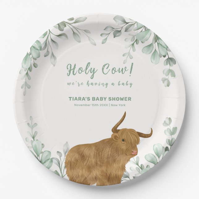 Assiettes En Carton Saint-Vache Rustique Boho Baby shower de verdure (Devant)