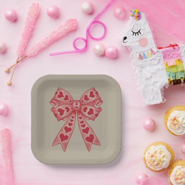 Assiettes En Carton Saint Valentin Coeur Coquette arc Retro Valentine (Fête)