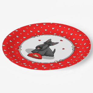 Assiettes En Carton Saint-Valentin (rouge) Chien écossais (noir) migno