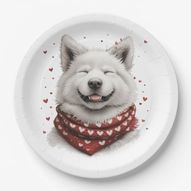 Assiettes En Carton Saint-Valentin Samoyède Chien (Devant)