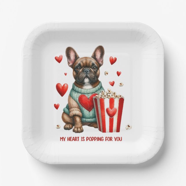 Assiettes En Carton Saint Valentines Bulldog français (Recto)