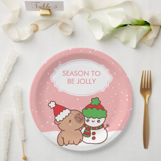 Assiettes En Carton Saison Capybara Et Snowman Pour Être Jolly Mignonn (Mariage)