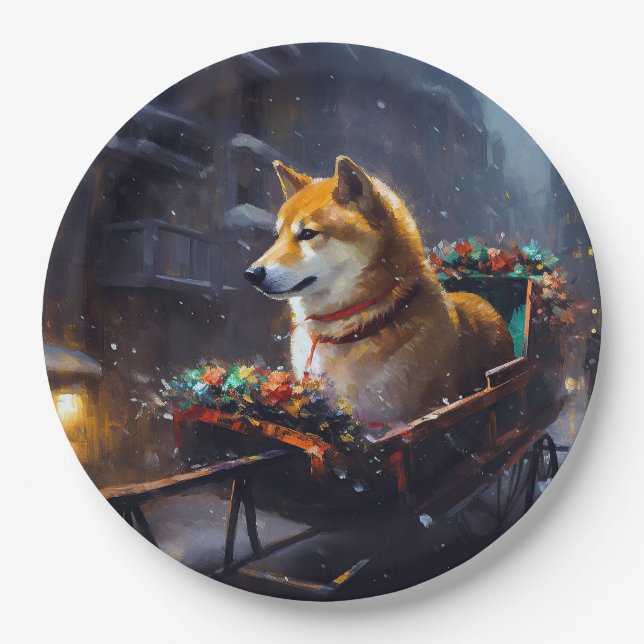 Assiettes En Carton Saison de Noël de Shiba Inu (Devant)