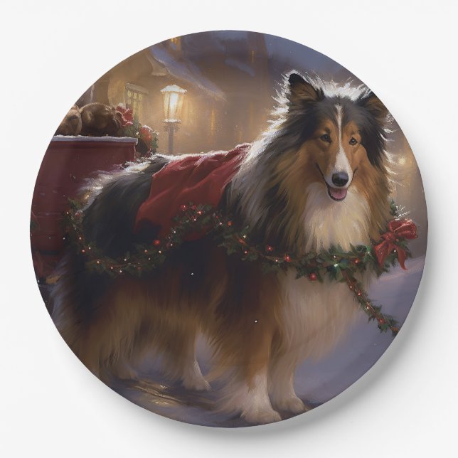 Assiettes En Carton Saison de Noël du Shetland Sheepdog (Devant)