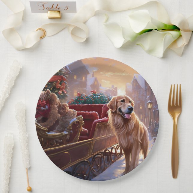 Assiettes En Carton Saison de Noël Golden Retriever (Mariage)