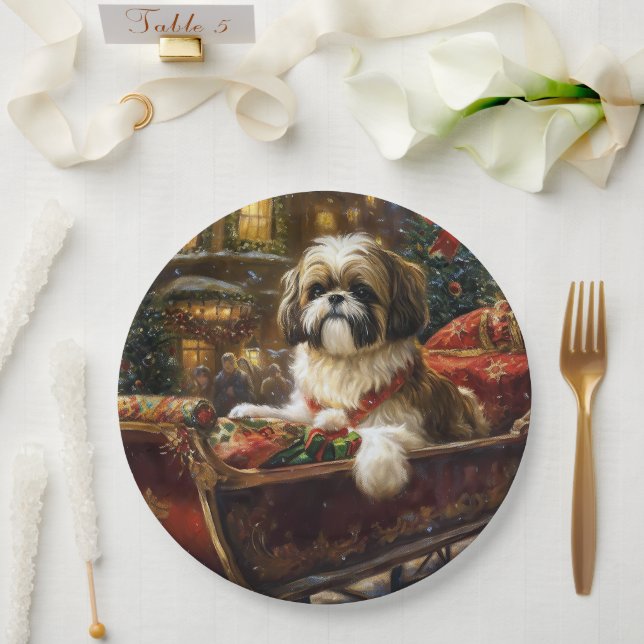 Assiettes En Carton Saison de Noël Shih Tzu (Mariage)