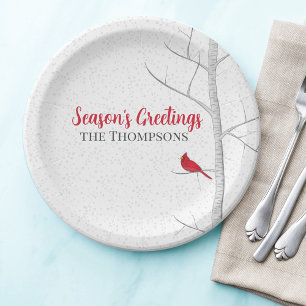 Assiettes En Carton Saison de vacances Salutation Red Cardinal Birch T