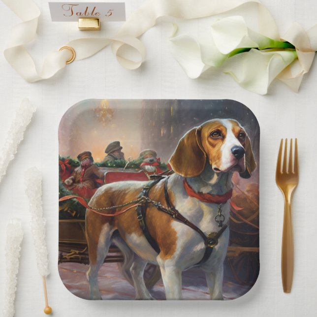 Assiettes En Carton Saison festive de Noël beagle (Mariage)