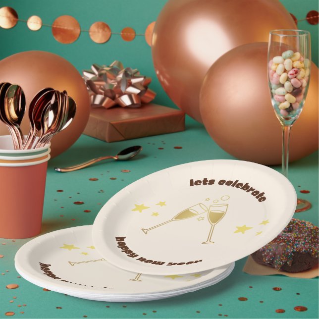 Assiettes En Carton Salles de champagne Message de Nouvel An (Multi)