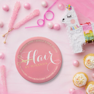 Assiettes En Carton Salon de maquillage moderne ciseaux d'or rose