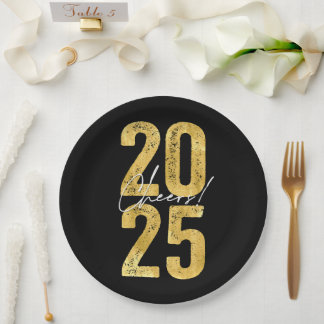 Assiettes En Carton Salutations À 2025 Typographie Or Moderne Nouvel A
