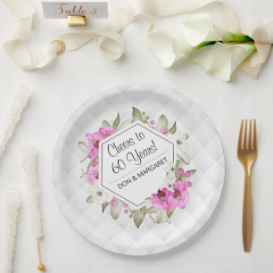 Assiettes En Carton Salutations à 60 ans Diamond Geométrique Rose Pers