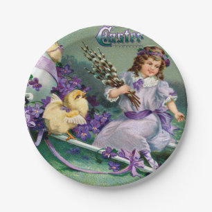 Assiettes En Carton Salutations de Pâques vintages Porte-poussins d'oe