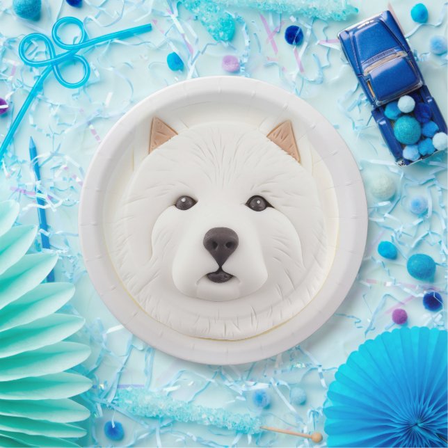 Assiettes En Carton Samoyed Chien 3D Inspiré (Fête)