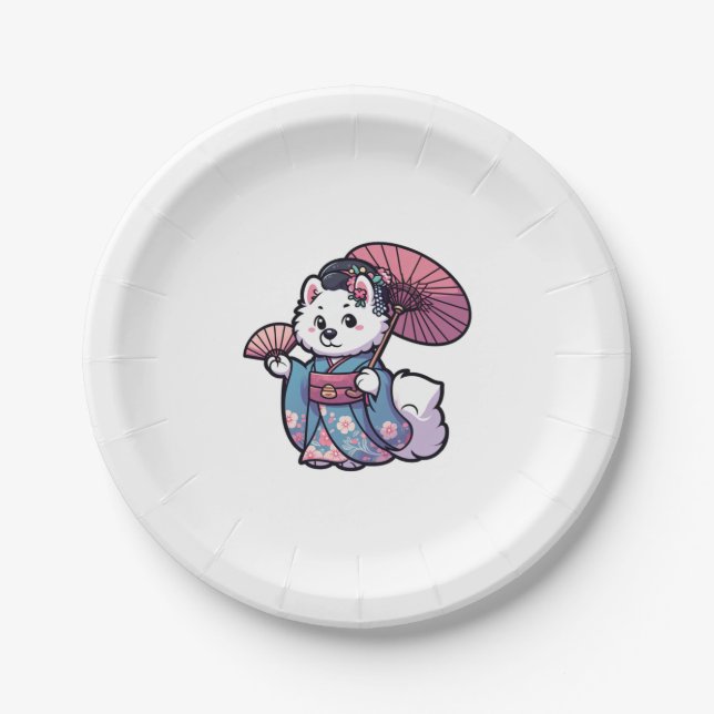 Assiettes En Carton Samoyed Chien Kimono (Devant)