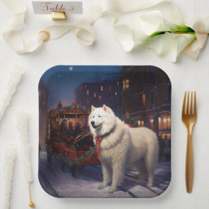 Assiettes En Carton Samoyed Christmas Festive Saison