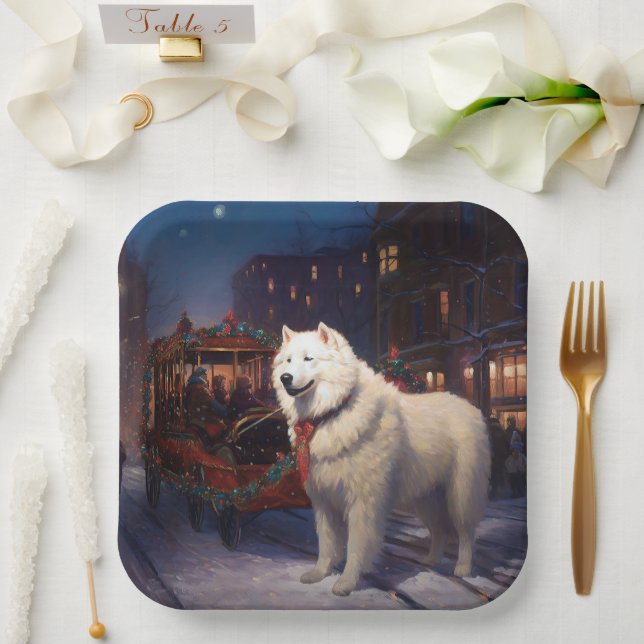 Assiettes En Carton Samoyed Christmas Festive Saison (Mariage)