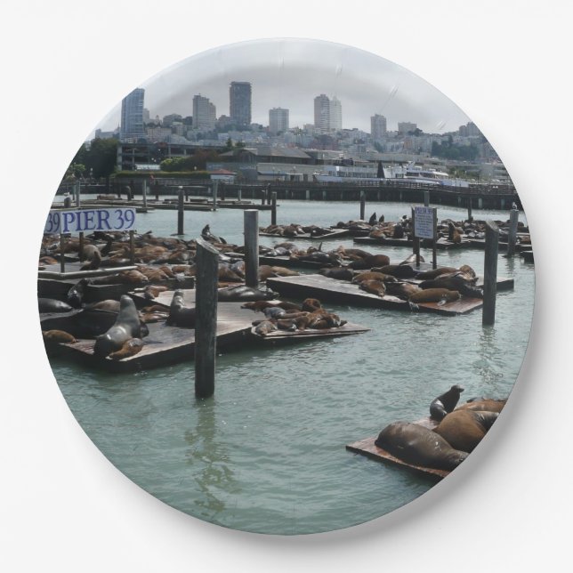 Assiettes En Carton San Francisco et Pier 39 Sea Lions City Skyline (Devant)
