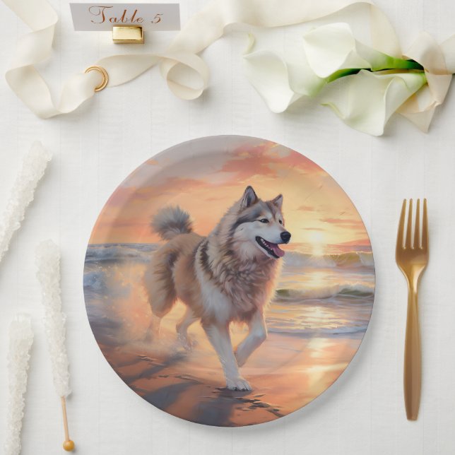 Assiettes En Carton Sandy Paws Alaskan Malamute Chien sur le coucher d (Mariage)