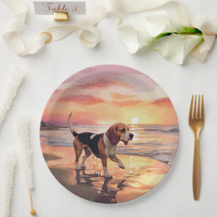 Assiettes En Carton Sandy Paws Chien Beagle sur le coucher du soleil d
