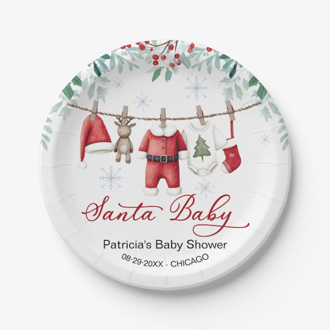 Assiettes En Carton Santa Baby Christmas Baby Shower (Devant)