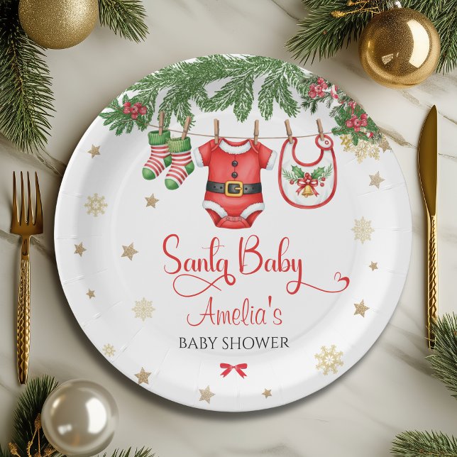 Assiettes En Carton Santa Baby Christmas Baby Shower Festive Holiday (Créateur téléchargé)