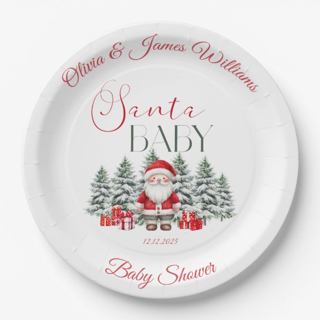 Assiettes En Carton Santa Baby Christmas Baby Shower Welcome  (Devant)