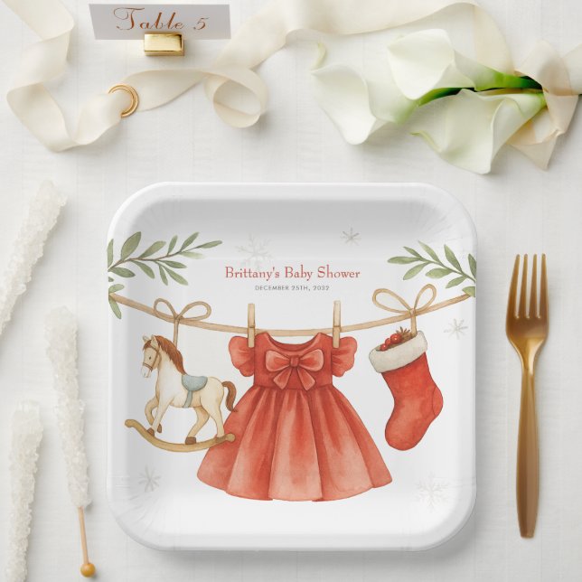 Assiettes En Carton Santa Baby Christmas Clothesline Girl Baby Shower  (Mariage)