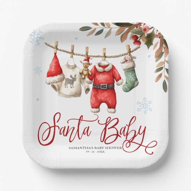 Assiettes En Carton Santa Baby Christmas Winter Baby Shower (Recto)