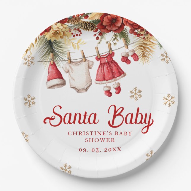 Assiettes En Carton Santa Baby Holiday Winter Christmas Baby Shower (Devant)