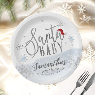 Assiettes En Carton Santa Baby Noël Bébé Shower d'Hiver