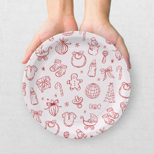 Assiettes En Carton Santa Bébé Fête de Noël Baby Shower Dessin à la Ma
