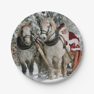 Assiettes En Carton Santa Claus Carriage Noël