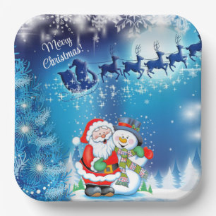 Assiettes En Carton Santa Claus Christmas Eve Reindeer Snowman Papier 
