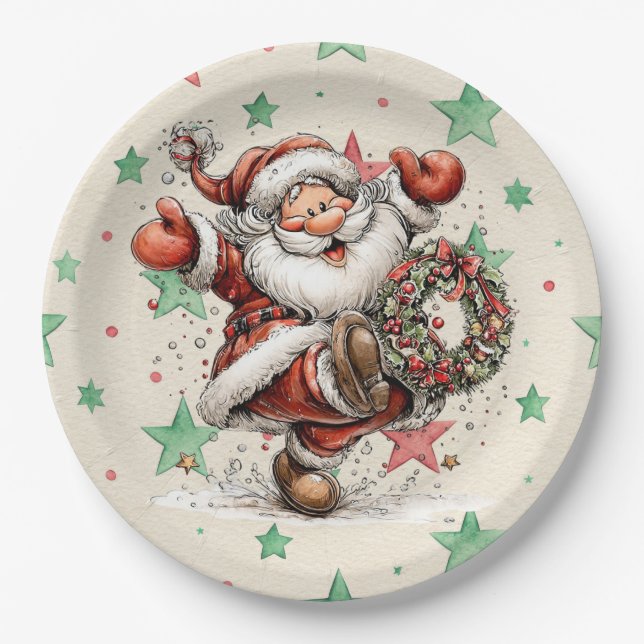 Assiettes En Carton Santa Claus Kicking A Christmas Wreath (Devant)