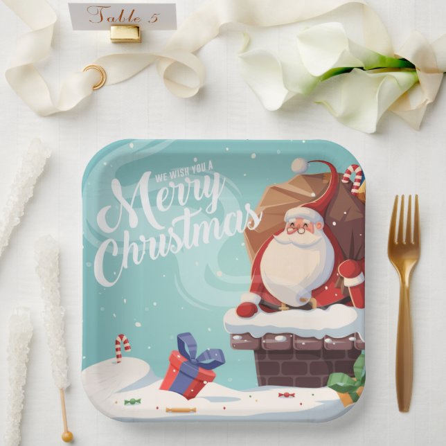 Assiettes En Carton Santa Claus Merry Christmas Paper Plate  (Mariage)