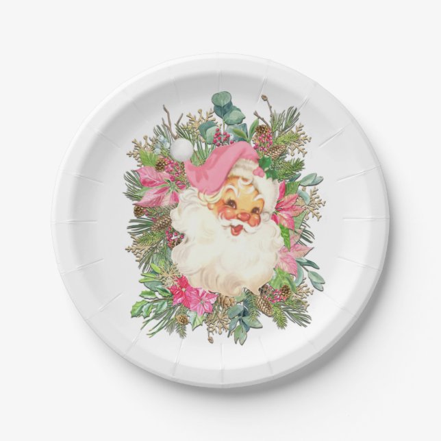 Assiettes En Carton Santa Claus rose et vaporisateur floral (Devant)