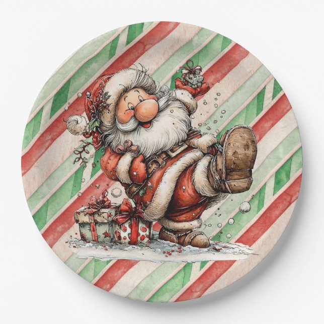 Assiettes En Carton Santa Claus Slipping In the Snow (Devant)