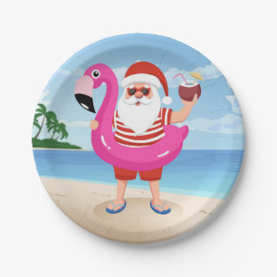 Assiettes En Carton Santa Claus with flamingo