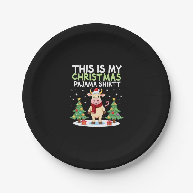 Assiettes En Carton Santa Cow Xmas Tree Lights This Is My Christmas Pa (Devant)