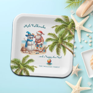 Assiettes En Carton Santa et bonhomme de neige Mele Kalikimaka Noël