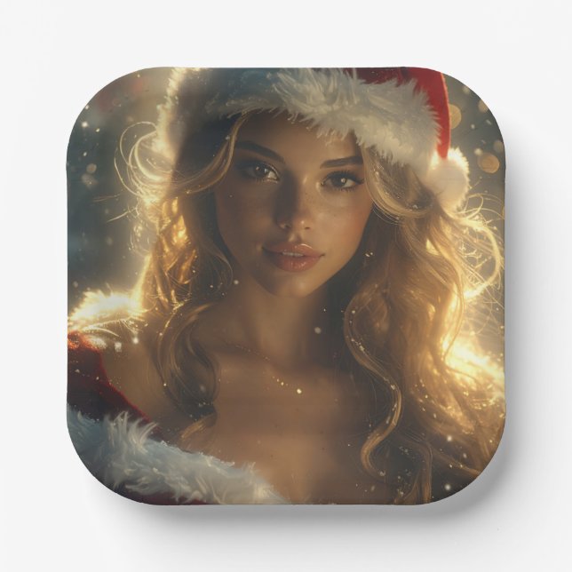 Assiettes En Carton Santa Girl (Recto)