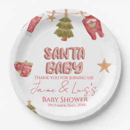 Assiettes En Carton Santa Girl Boy Holiday Baby Shower