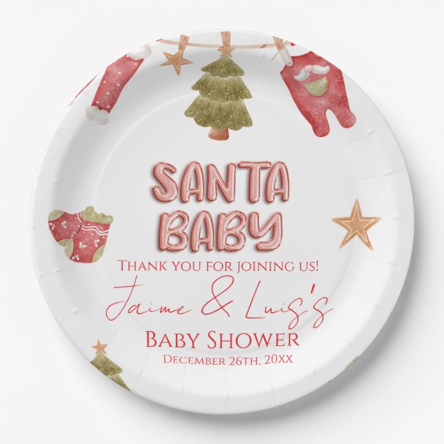 Assiettes En Carton Santa Girl Boy Holiday Baby Shower   (Devant)