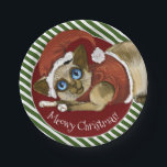 Assiettes En Carton Santa Hat&Coat Christmas Kitty<br><div class="desc">Christmas Kitty in a Santa Hat and Coat,  adorable personnaliz table de chats siamois kitty pour mettre des cookies pour Père Noël Claws ;) Art Copyright à Erin Cooper</div>