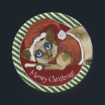 Assiettes En Carton Santa Hat&Coat Christmas Kitty<br><div class="desc">Christmas Kitty in a Santa Hat and Coat,  adorable personnaliz table de chats siamois kitty pour mettre des cookies pour Père Noël Claws ;) Art Copyright à Erin Cooper</div>